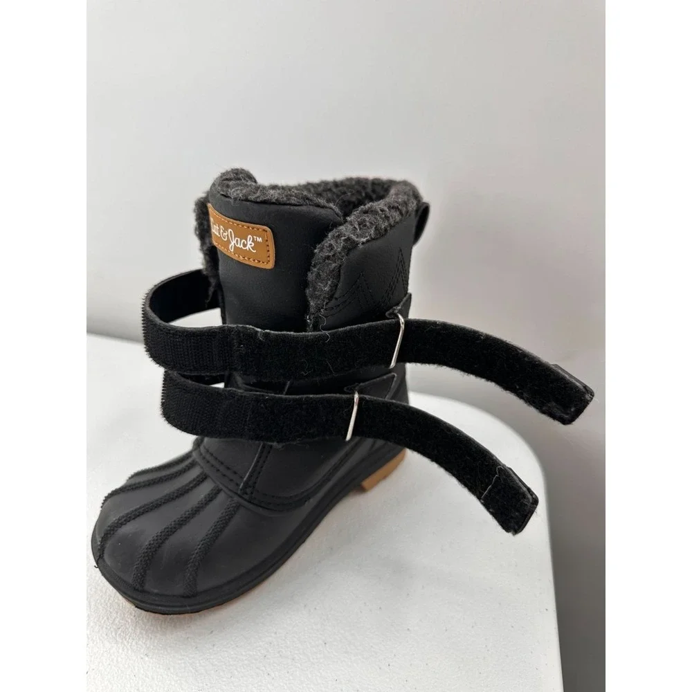 Cat & Jack Toddler Black Winter Boots Size 10 Faux Fur Lining Snow Rubber Sole‎